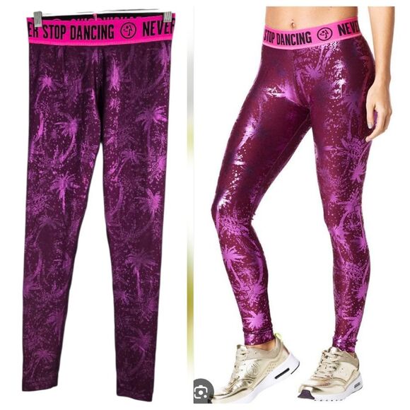 Zumba Never Stop Shinin' Ankle Leggings Violet Shiny Fitness Booty Flattering XS - Picture 1 of 9